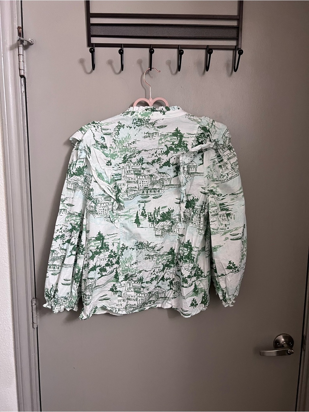 Sugarlips White Blouse with Green Toile Print
